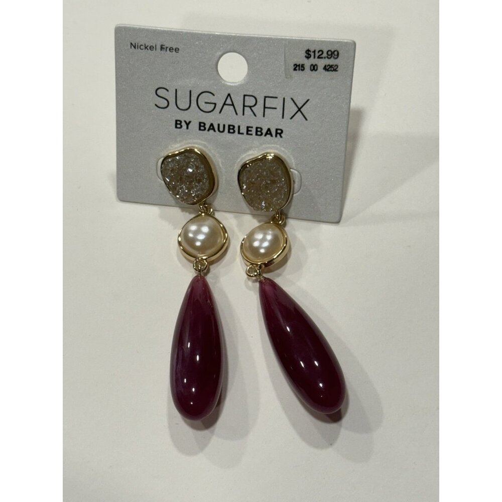 New Sugarfix by Baublebar Maroon Crystal Dangle Earrings E4